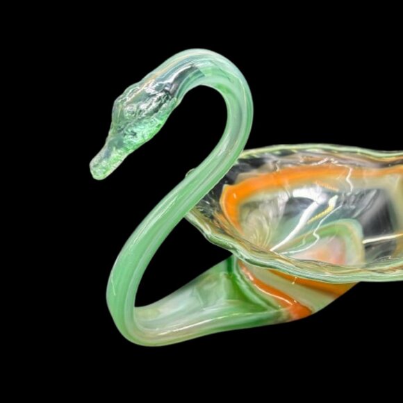 Vintage 1960's Hand-Blown Art Glass Large Swan Green Candy Trinket Dish 12.5" - Picture 4 of 8